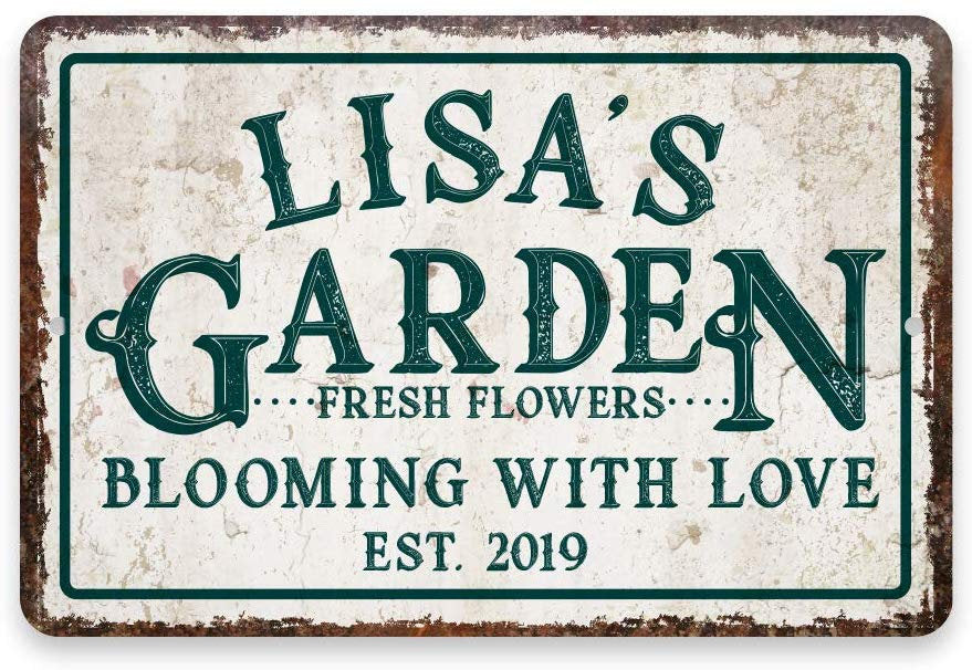 Personalized Vintage Distressed Look Flower Garden Metal Sign 8 X 12
