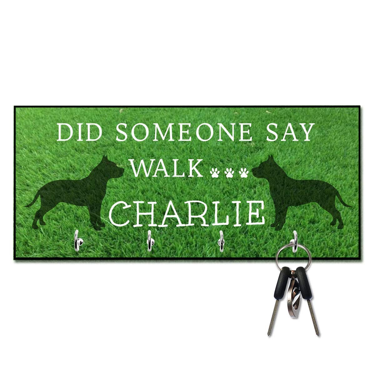 Pesonalized Did Someone Say Walk Pit Bull Dog Leash and Key Hanger