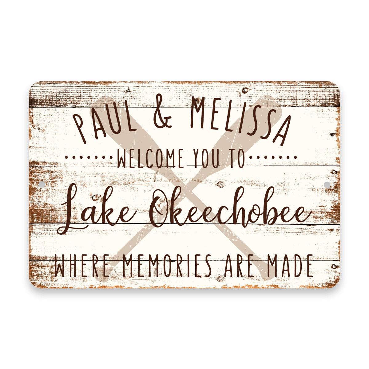 Personalized Welcome to Lake Okeechobee Where Memories are Made Sign - 8 X 12 Metal Sign with Wood Look