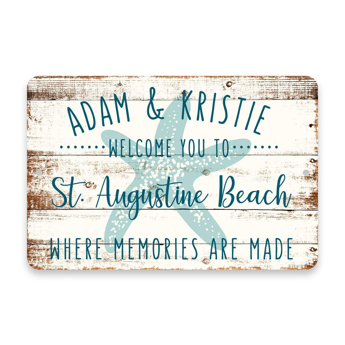 Personalized Welcome to St. Augustine Beach Where Memories are Made Sign - 8 X 12 Metal Sign with Wood Look