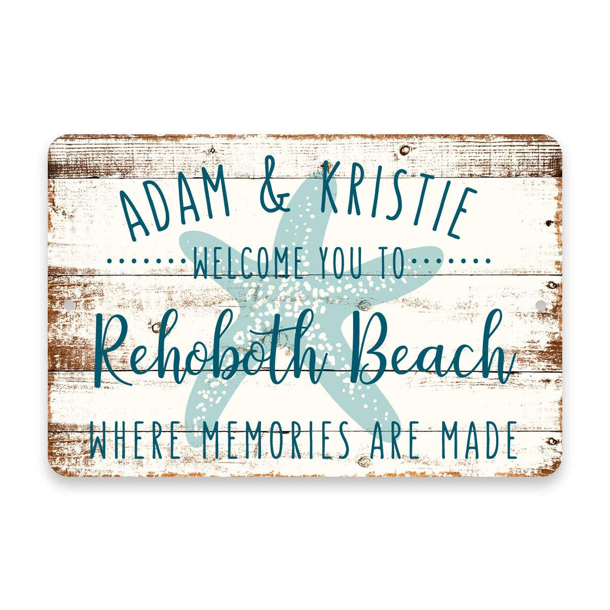 Personalized Welcome to Rehoboth Beach Where Memories are Made Sign - 8 X 12 Metal Sign with Wood Look