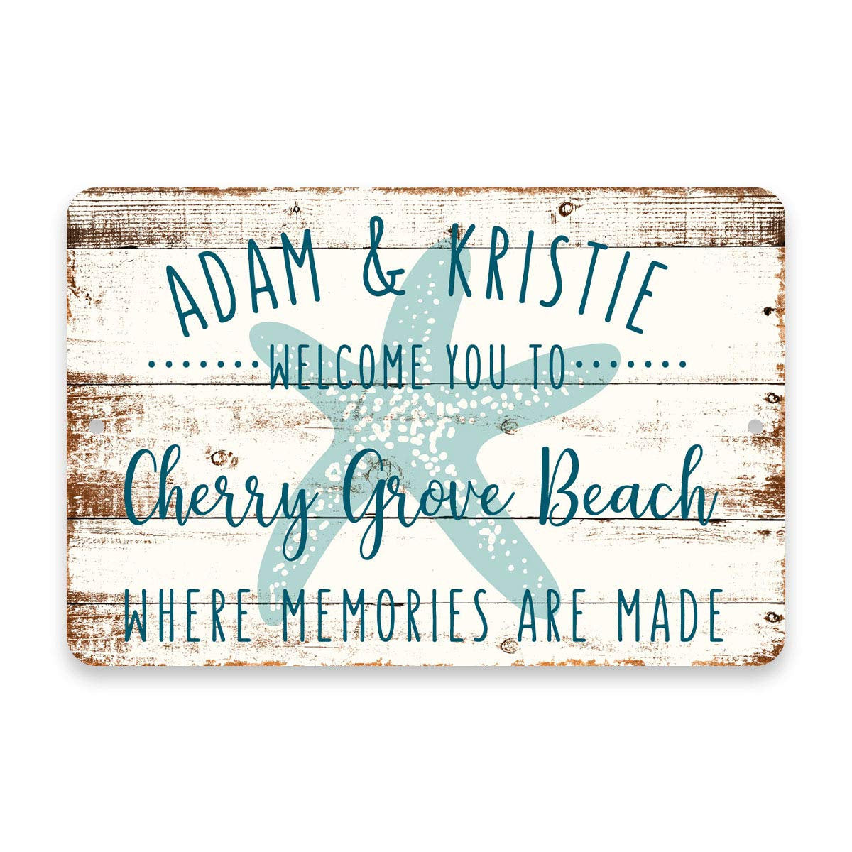 Personalized Welcome to Cherry Grove Beach Where Memories are Made Sign - 8 X 12 Metal Sign with Wood Look