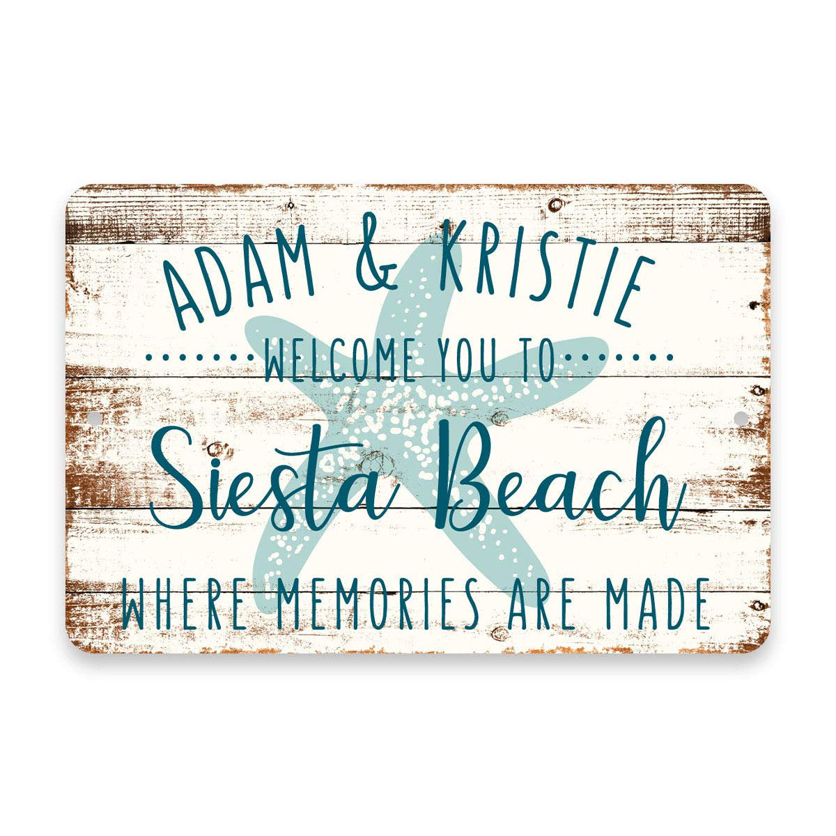 Personalized Welcome to Siesta Beach Where Memories are Made Sign - 8 X 12 Metal Sign with Wood Look