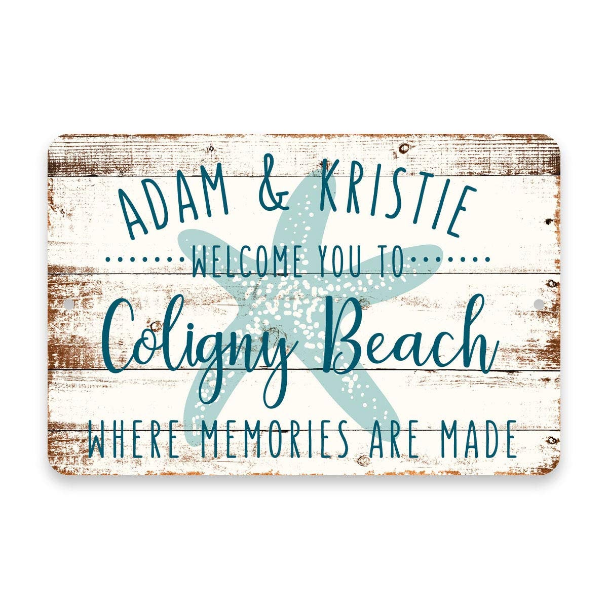 Personalized Welcome to Coligny Beach Where Memories are Made Sign - 8 X 12 Metal Sign with Wood Look