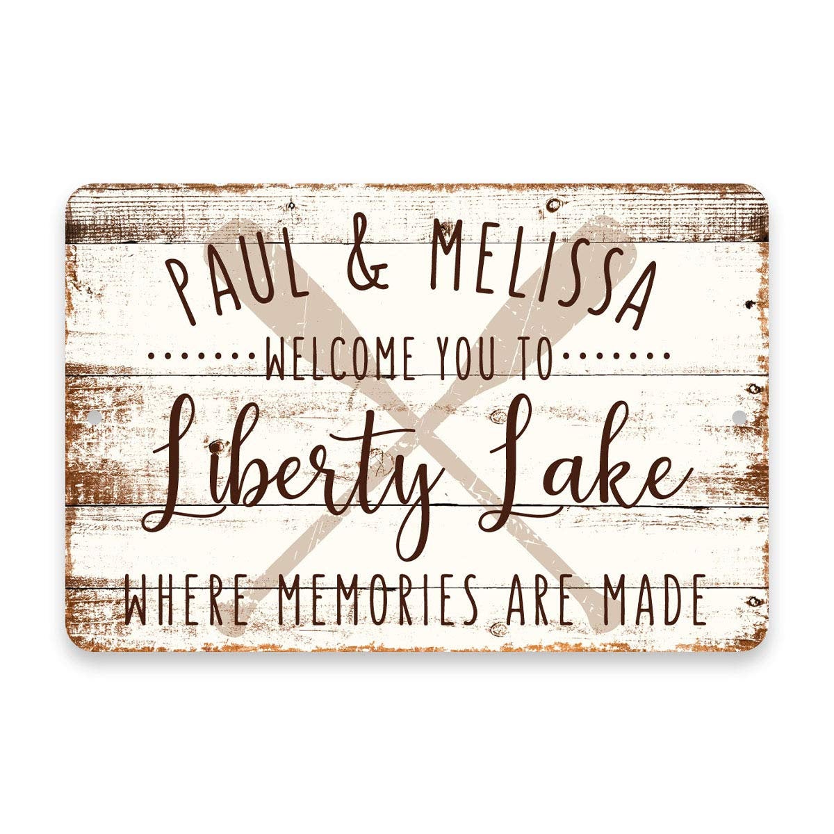 Personalized Welcome to Liberty Lake Where Memories are Made Sign - 8 X 12 Metal Sign with Wood Look
