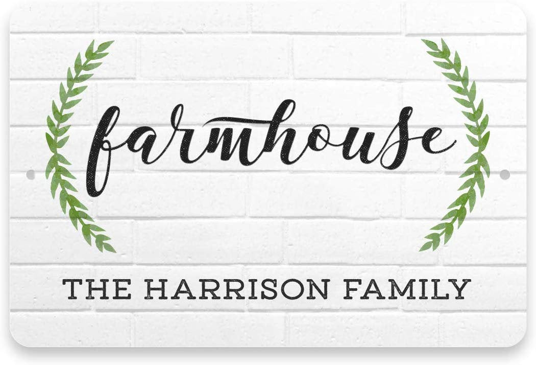 Personalized White Brick Look Farmhouse Sign - Metal 8 X 12 Sign