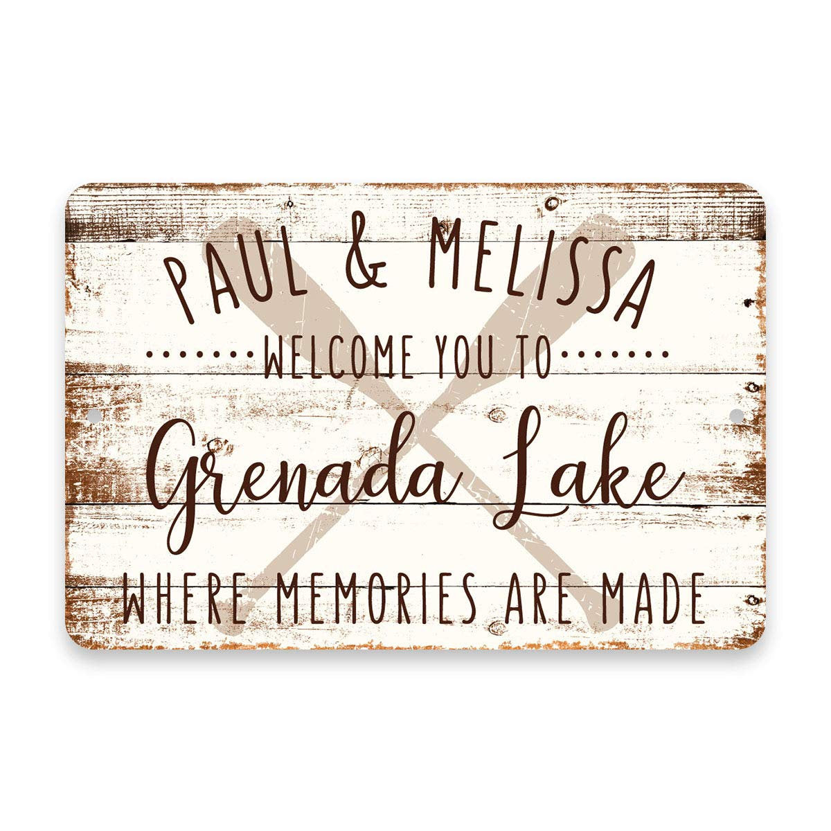 Personalized Welcome to Grenada Lake Where Memories are Made Sign - 8 X 12 Metal Sign with Wood Look