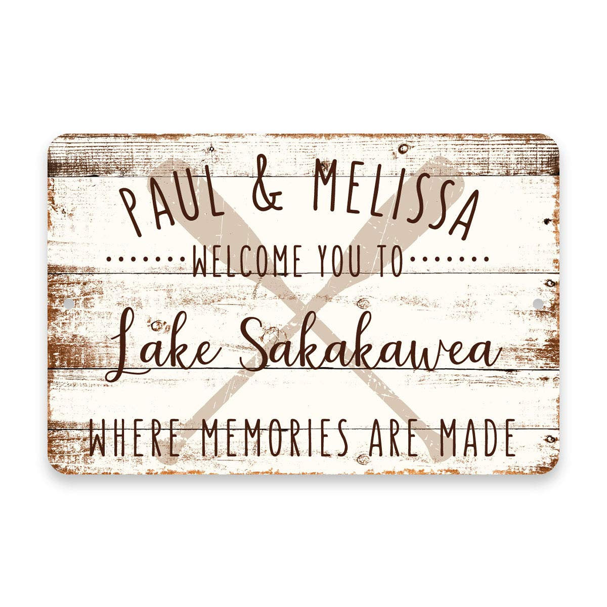 Personalized Welcome to Lake Sakakawea Where Memories are Made Sign - 8 X 12 Metal Sign with Wood Look