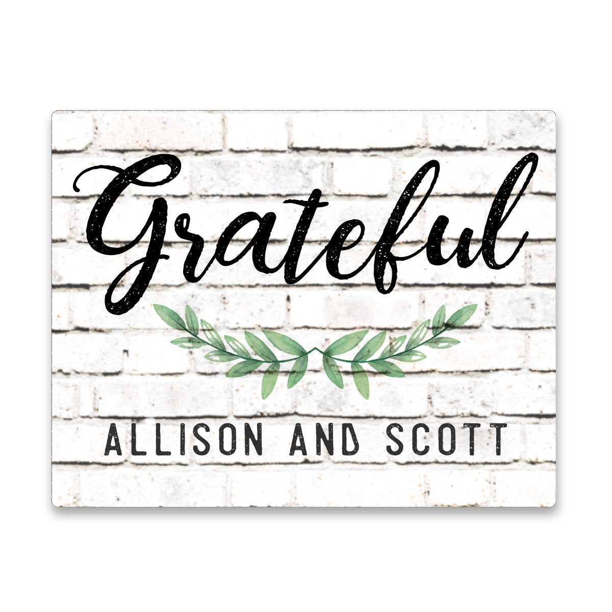 Personalized Grateful White Brick Look Wall Art