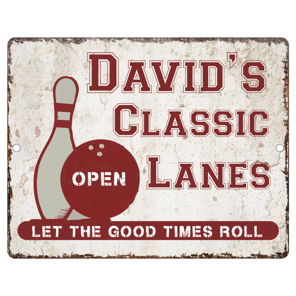 Personalized Classic Lanes Bowling Metal Room Sign