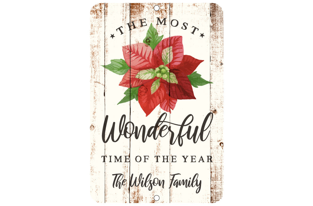 Personalized The Most Wonderful Time of the Year Poinsettia Metal Sign