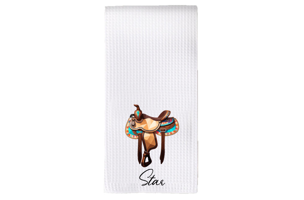 Personalized Western Saddle with Turquoise Color Tea Towel