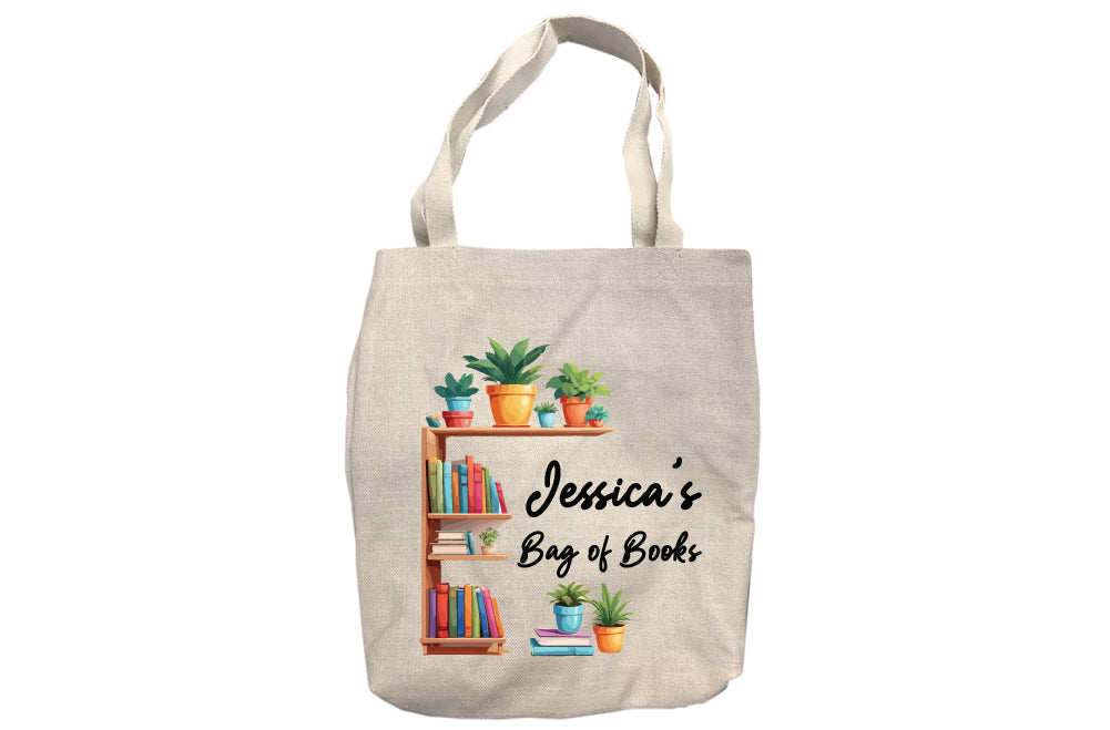 Personalized Bag of Books Tote Bag with Image of Books and Plants