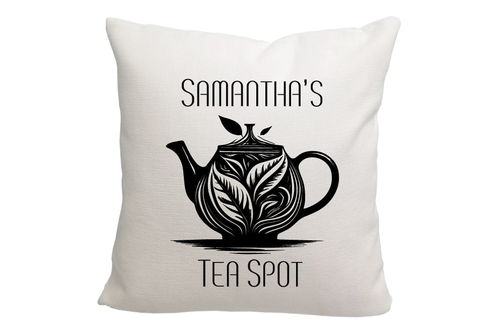 Personalized Black and White Tea Pot Spot Throw Pillow