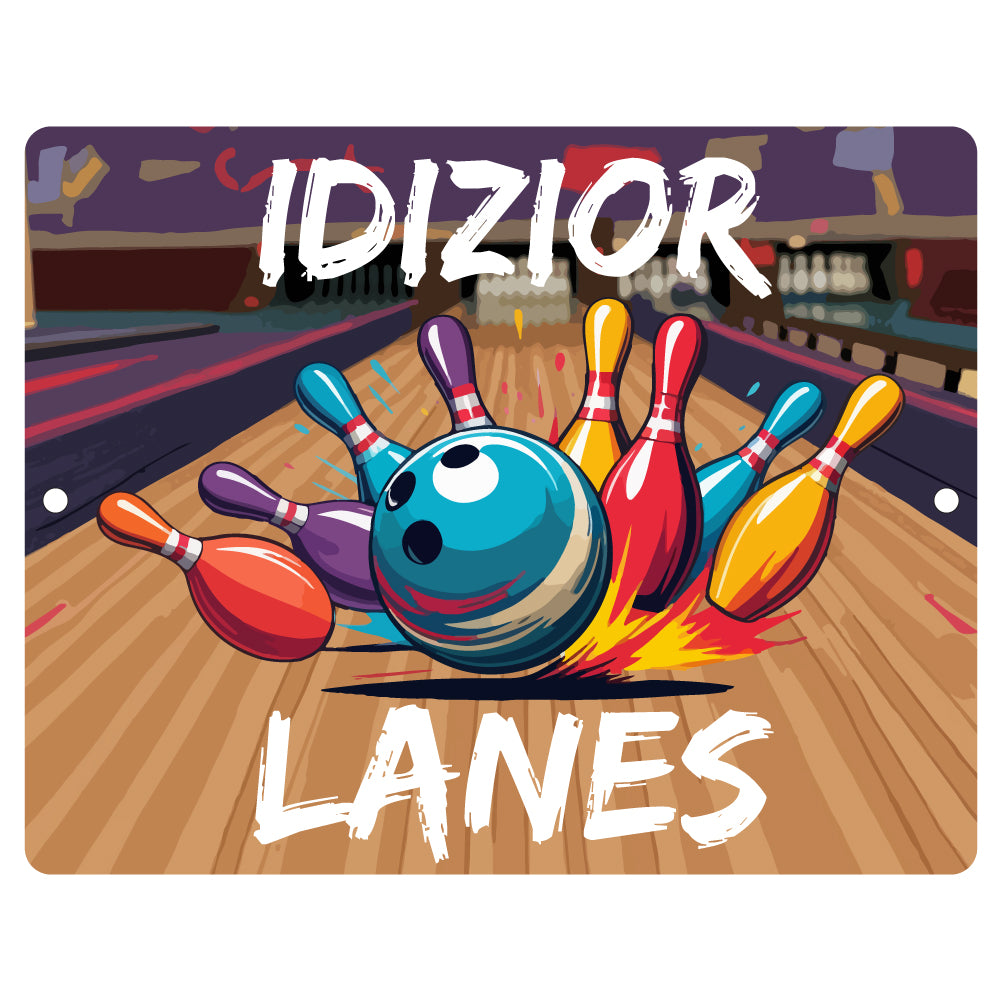 Personalized Bowling Lanes Colorful Metal Room Sign