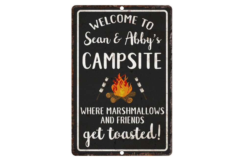 Personalized Welcome to The Campsite Where Marshmallows and Friends Get Toasted Metal Room Sign