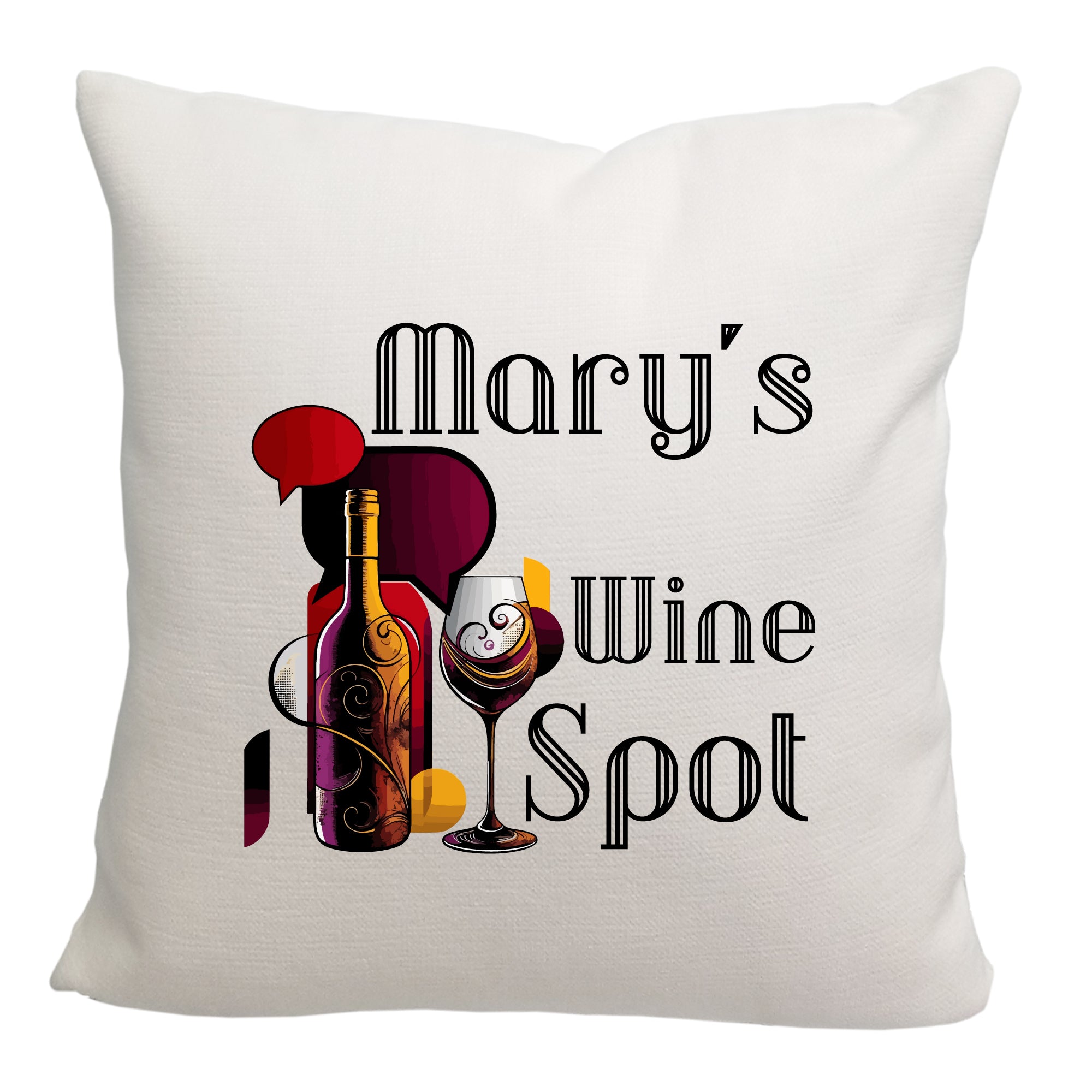 Personalized Retro Glass Wine and Bottle Spot Throw Pillow