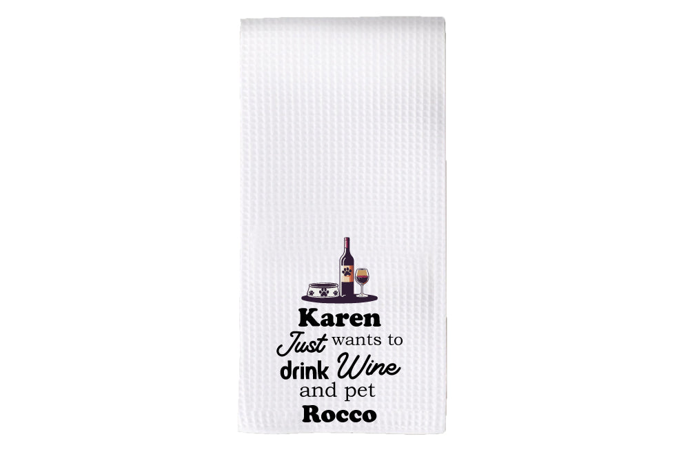 Personalized Drink Wine and Pet Dog Tea Towel