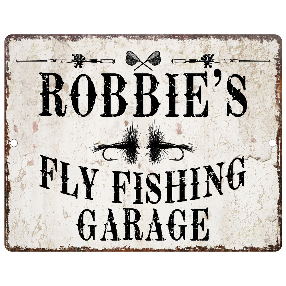 Personalized Fly Fishing Garage - Black Text - Fly Fishing Metal Sign