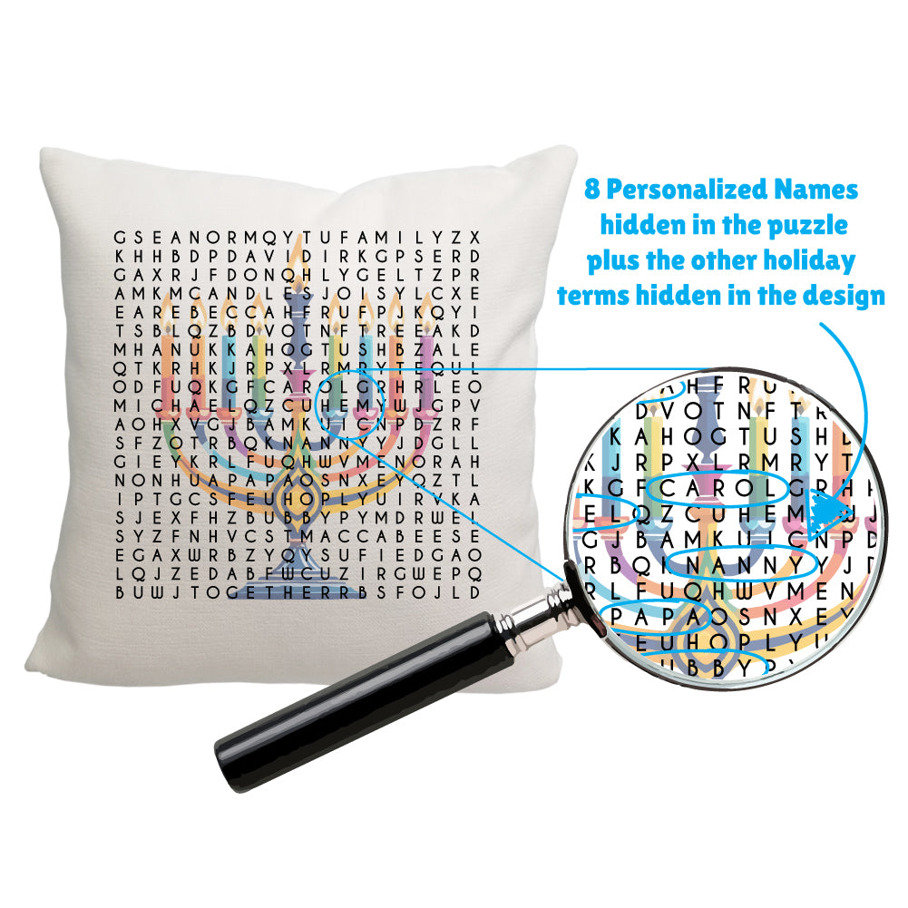 Personalized Hanukkah Word Search Throw Pillow