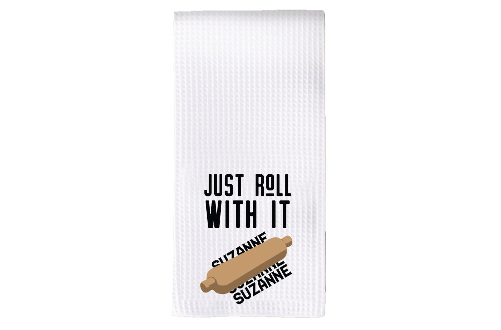 Personalized Just Roll with It Baking Rolling Pin Tea Towel