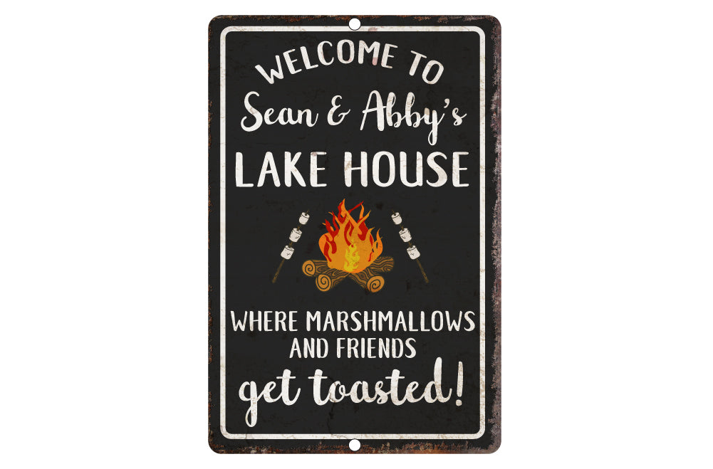 Personalized Welcome to The Lake House Where Marshmallows and Friends Get Toasted Metal Room Sign