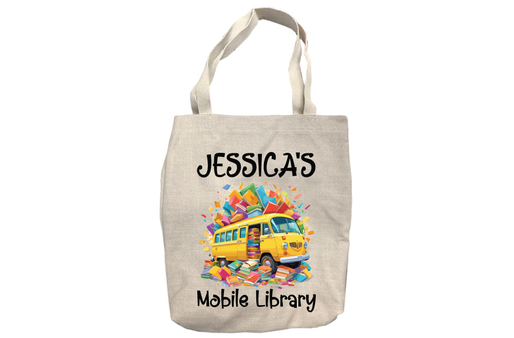 Personalized Yellow Bus Mobile Library Tote Bag