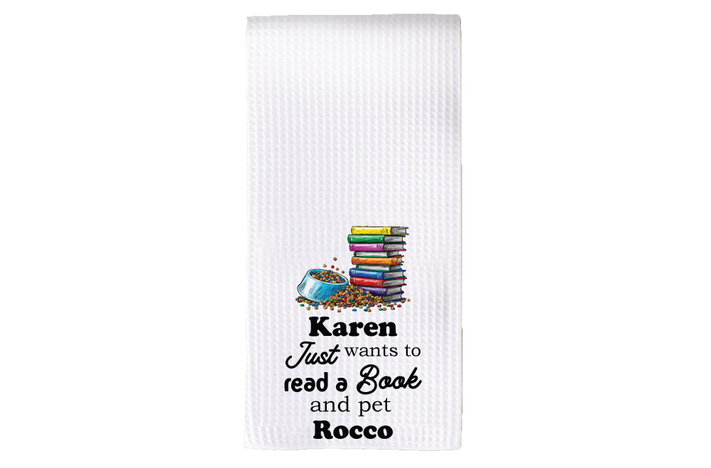 Personalized Read a Book and Pet a Dog Tea Towel