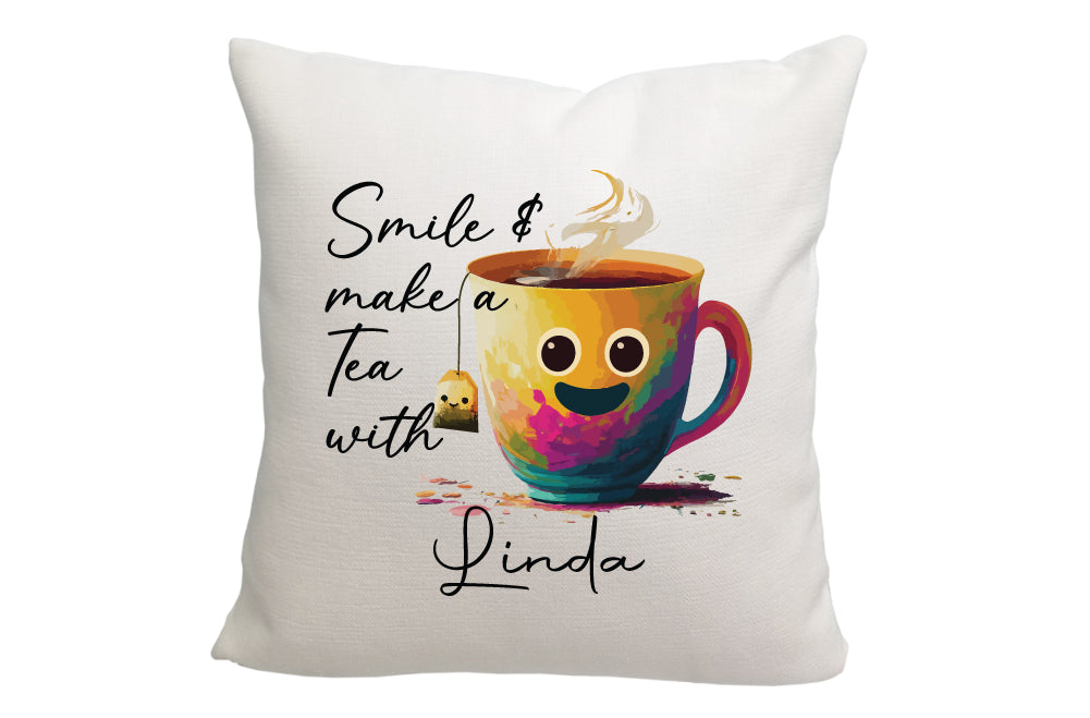 Personalized Smile and Make Tea Throw Pillow