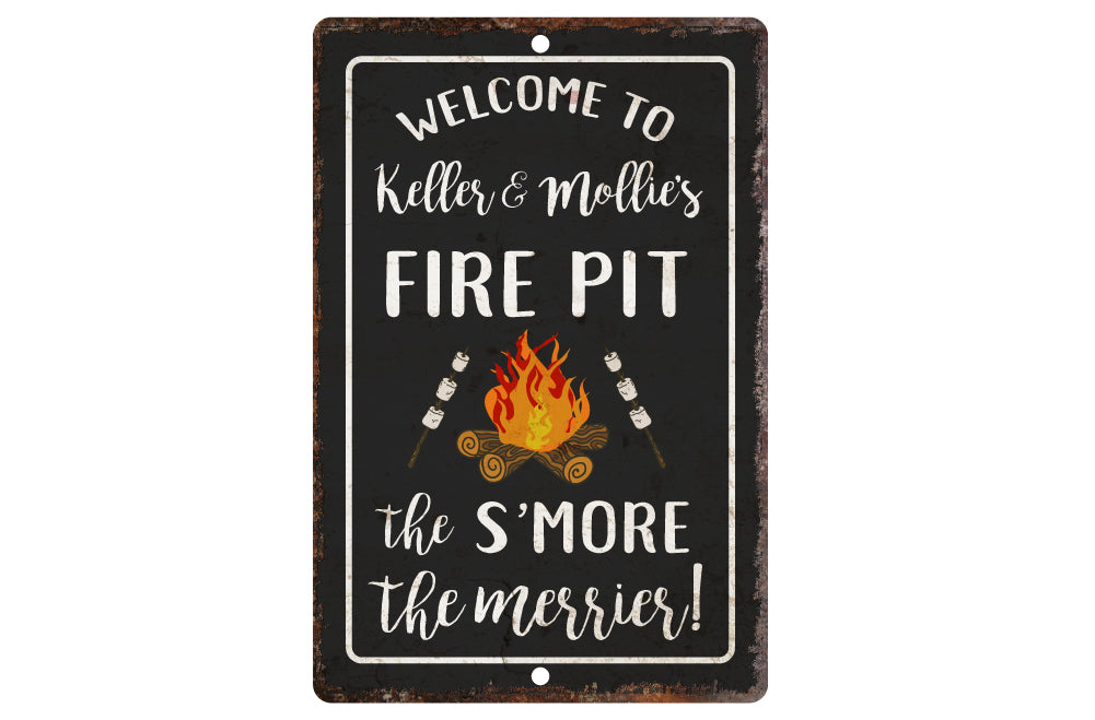 Personalized Vintage Distressed Look Fire Pit S'More The Merrier Metal Room Sign