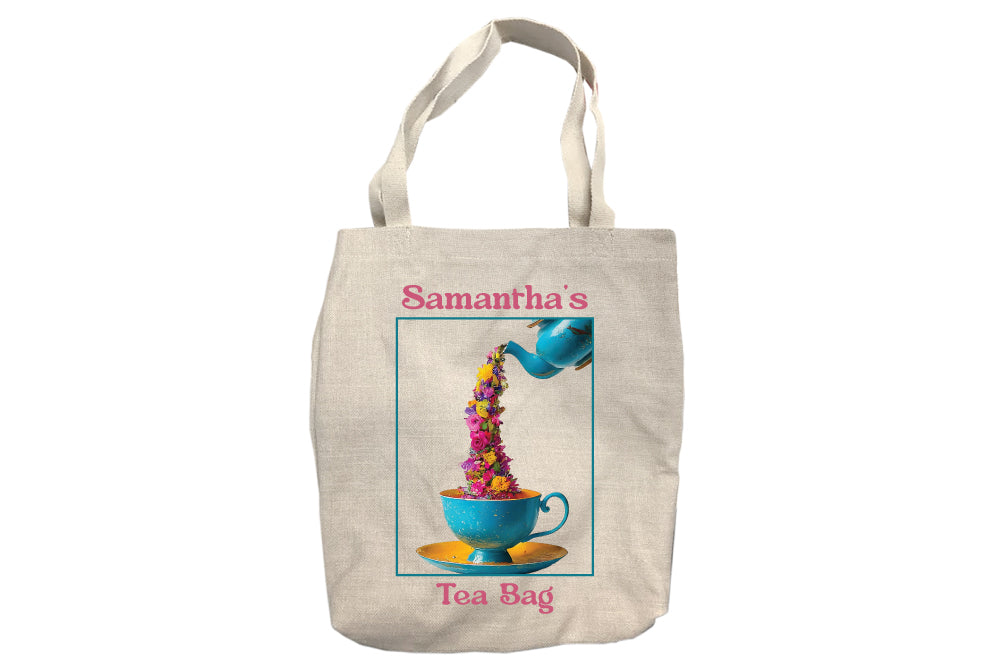 Personalized Flower Tea Pot and Cup Tote Bag