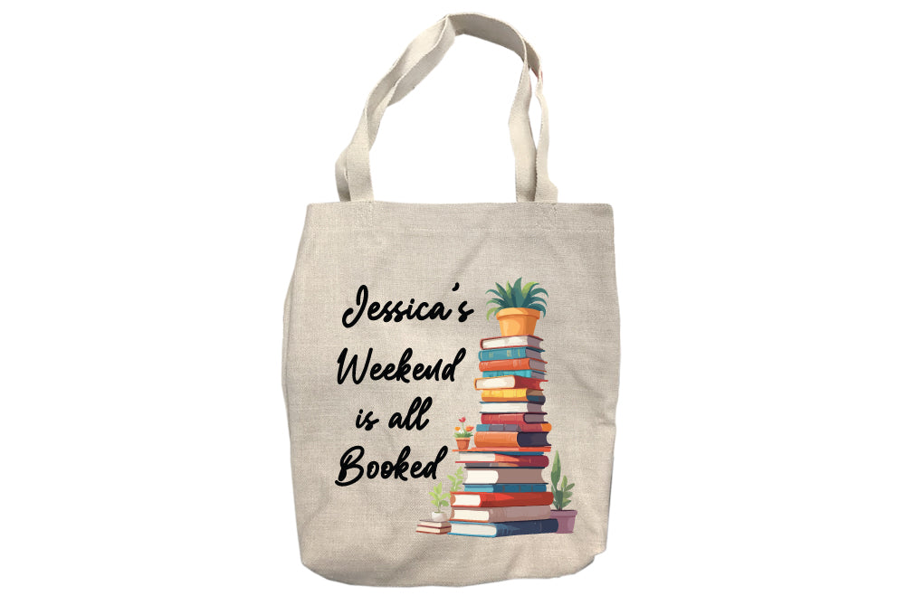 Personalized Weekend is all Booked with a Stack of Books Tote Bag