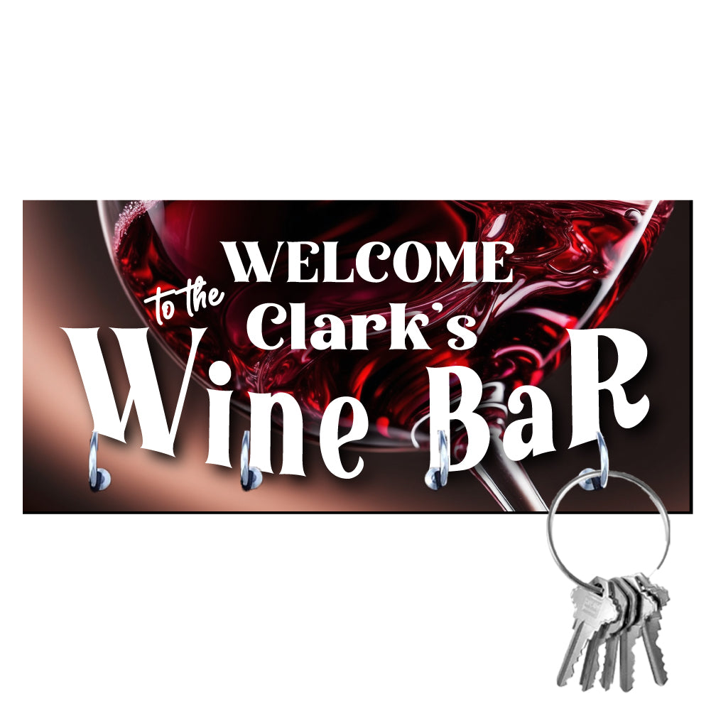 Personalized Glass Wine Bar Welcome Key Hanger