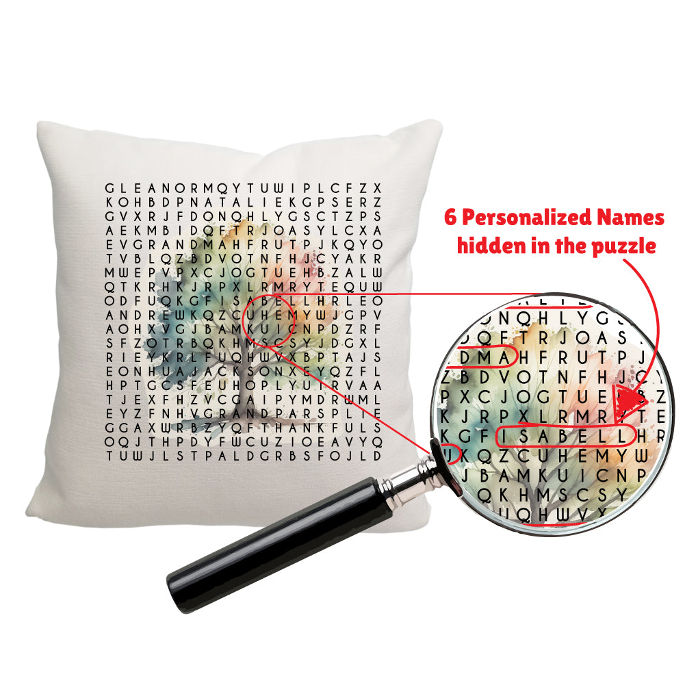 Personalized Word Search Family Tree Throw Pillow