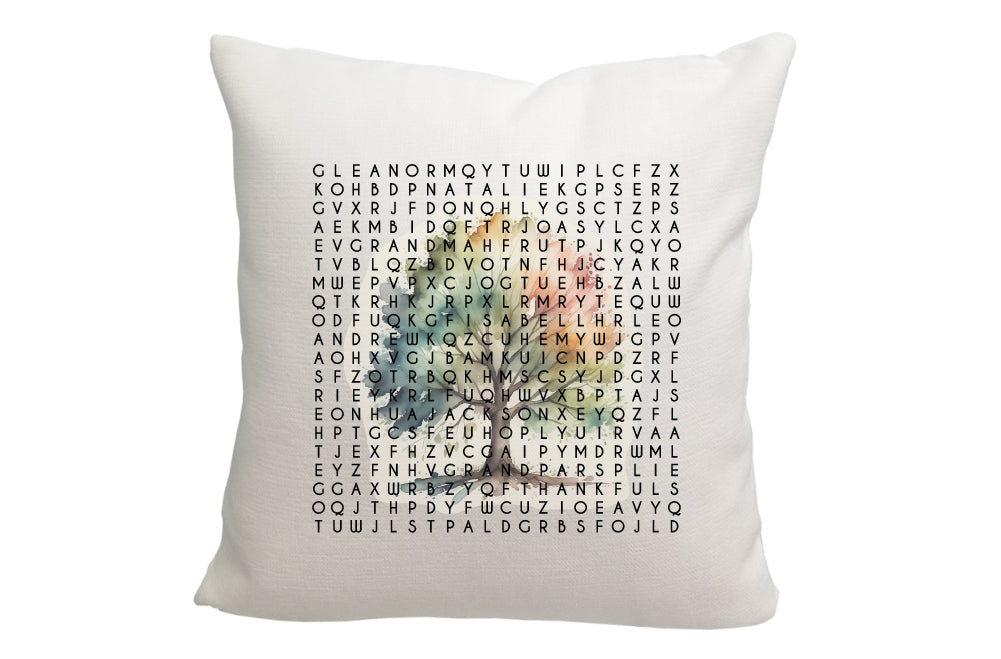 Personalized Word Search Family Tree Throw Pillow