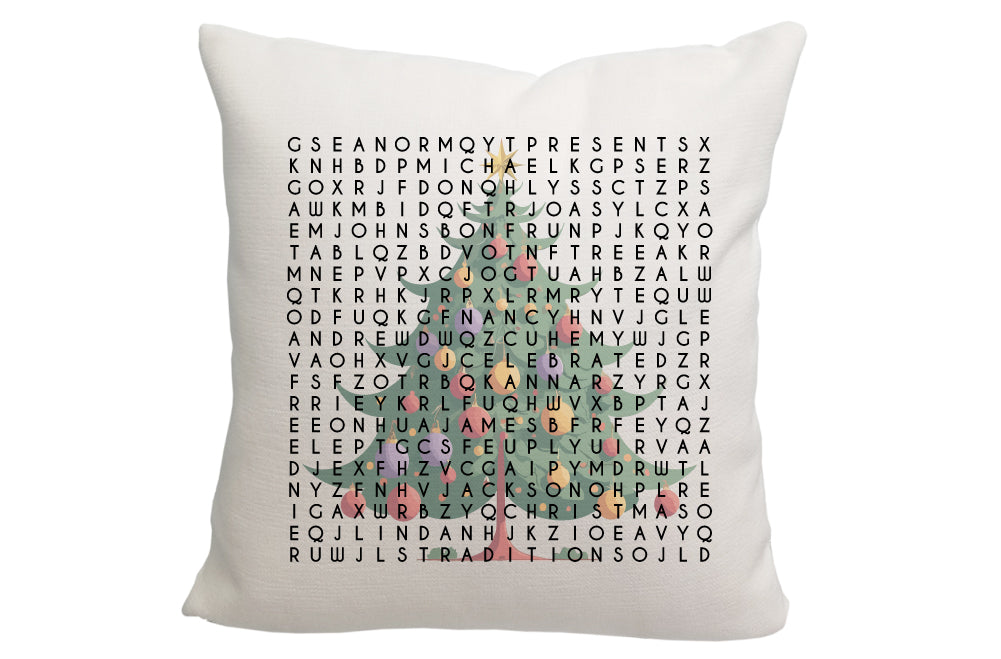 Personalized Christmas Tree Word Search Throw Pillow