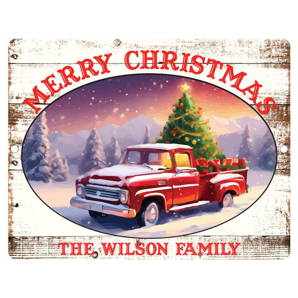 Personalized Christmas Truck Scene Metal Sign