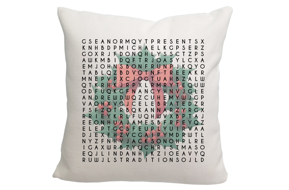 Personalized Wreath Word Search Throw Pillow