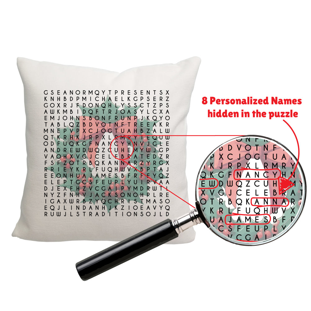 Personalized Wreath Word Search Throw Pillow