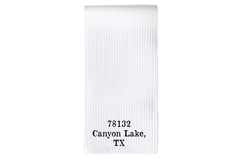 Personalized Zip Code, City and State Tea Towel