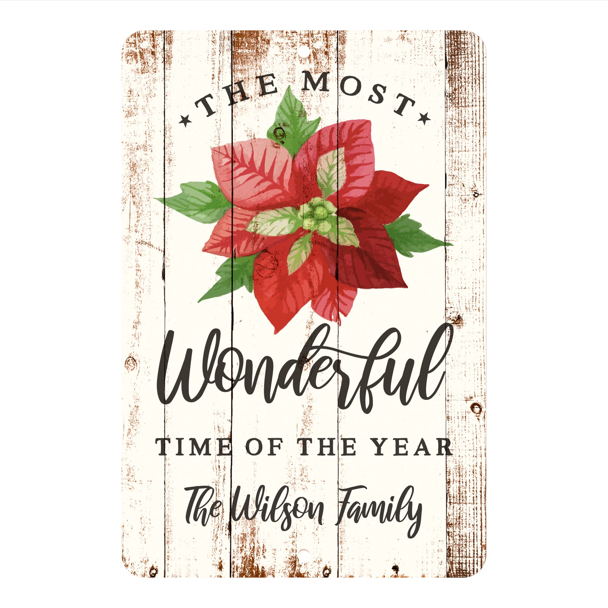 Personalized The Most Wonderful Time of the Year Poinsettia Metal Sign