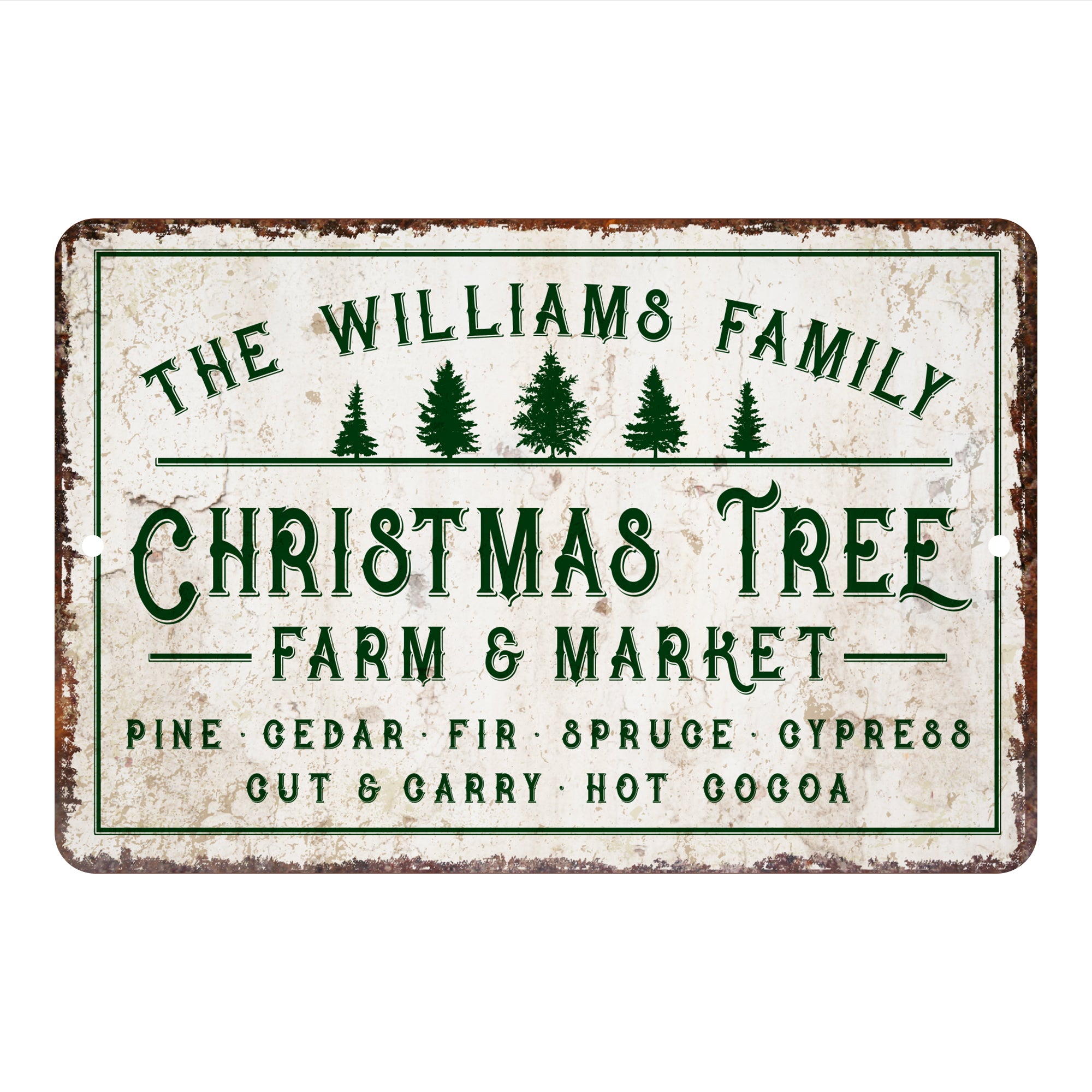 Personalized Vintage Distressed Look Tree Farm & Market Metal Sign