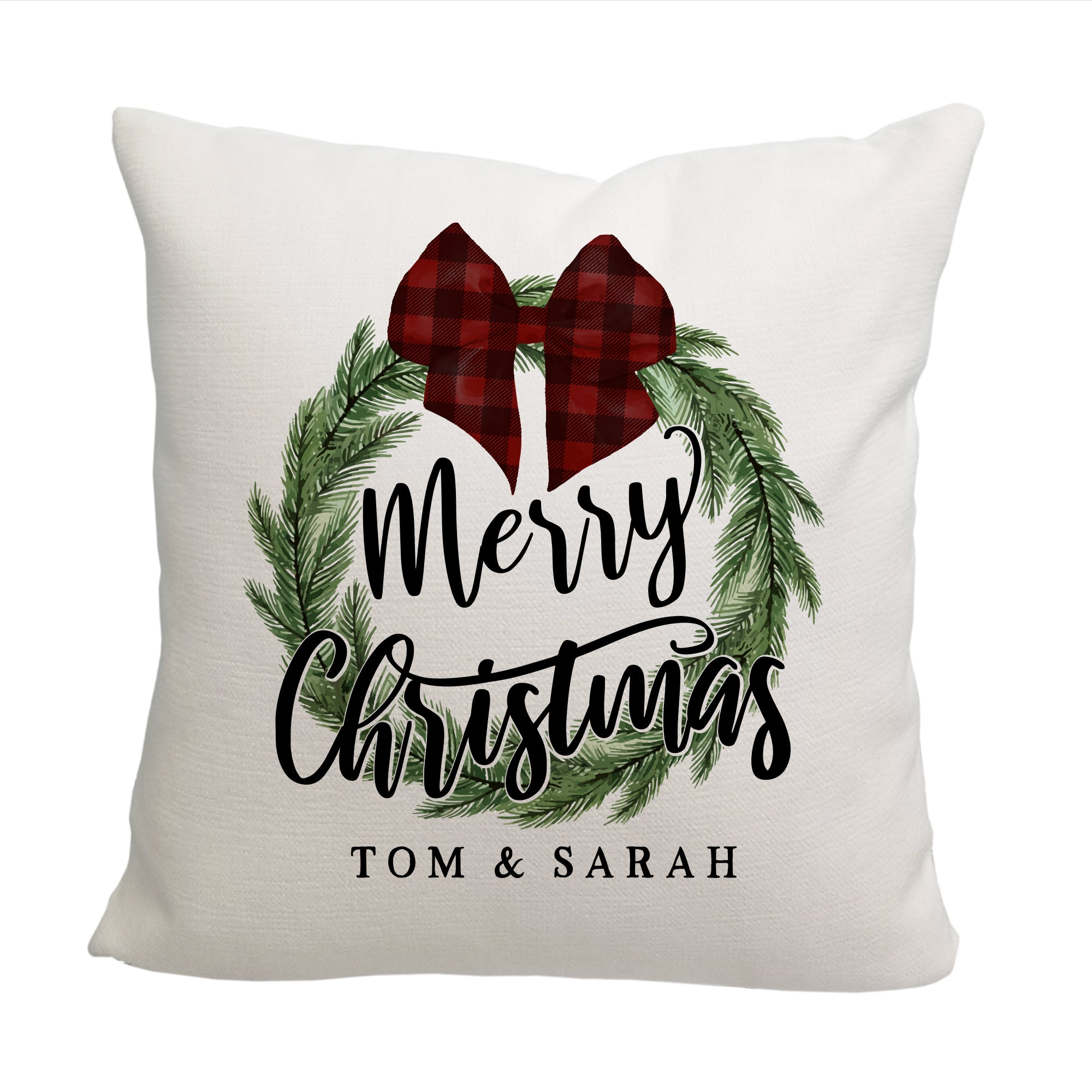 Merry Christmas Wreath Throw Pillow - Cover Only OR Cover with Insert