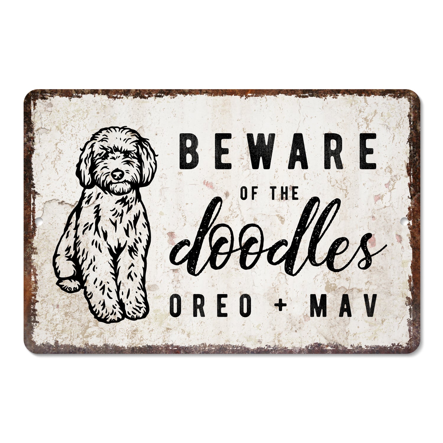 Personalized Beware of Doodle Metal Sign