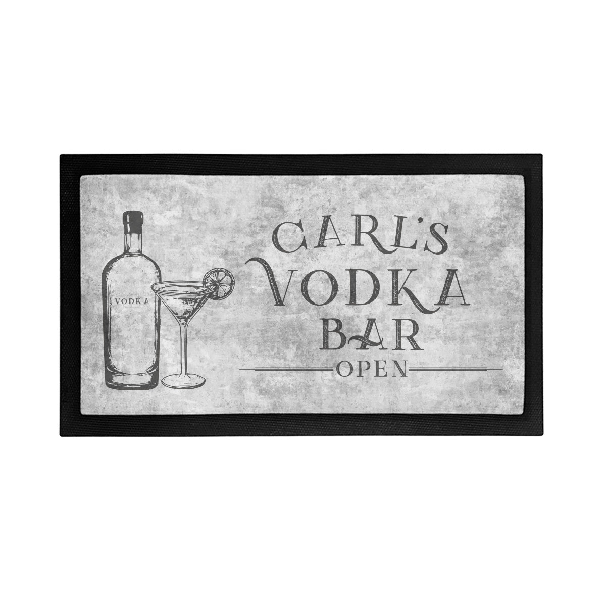 Personalized Vodka Bar is Open Mat - Placemat Style Rubber Bar Mat