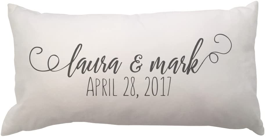 Couples Brush Script Names and Date Lumbar Throw Pillow