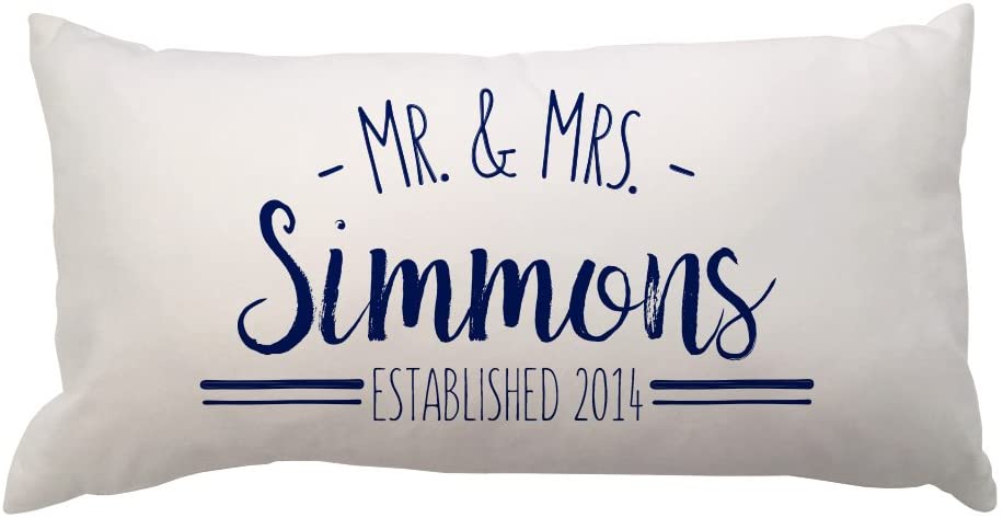 Mr. and Mrs. Lumbar Throw Pillow with Name and Est Year