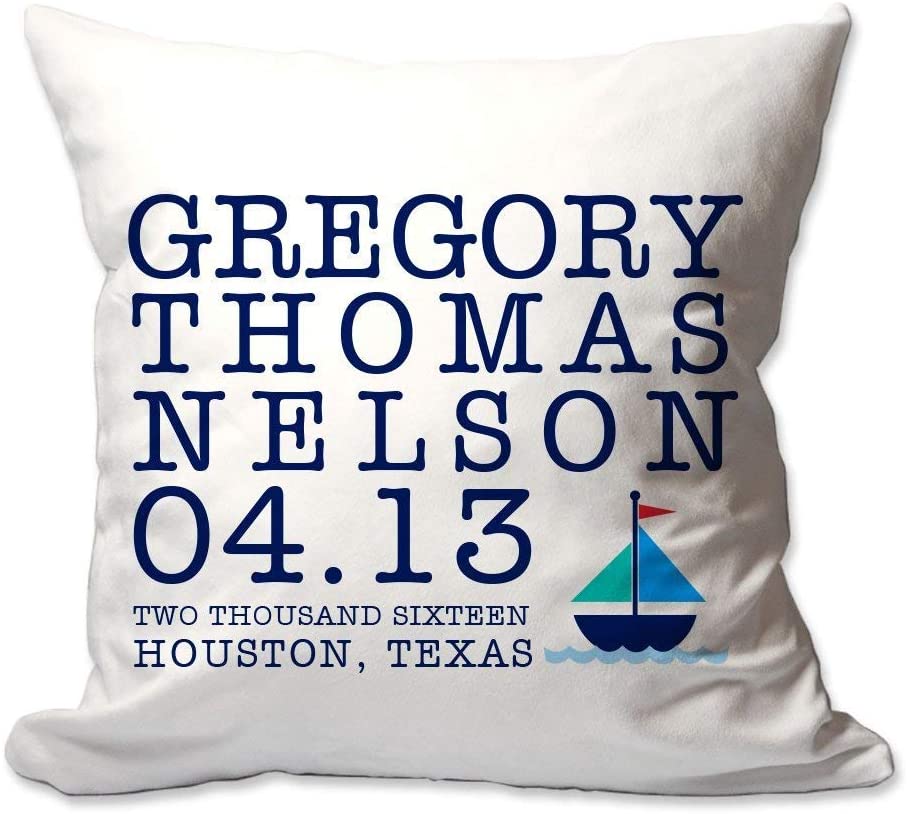 Sail Boat Baby Birth Announcement Throw Pillow  - Cover Only OR Cover with Insert