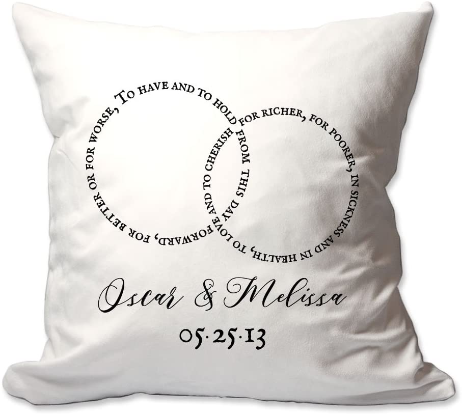 Wedding Vow Rings with Name and Wedding Date Throw Pillow