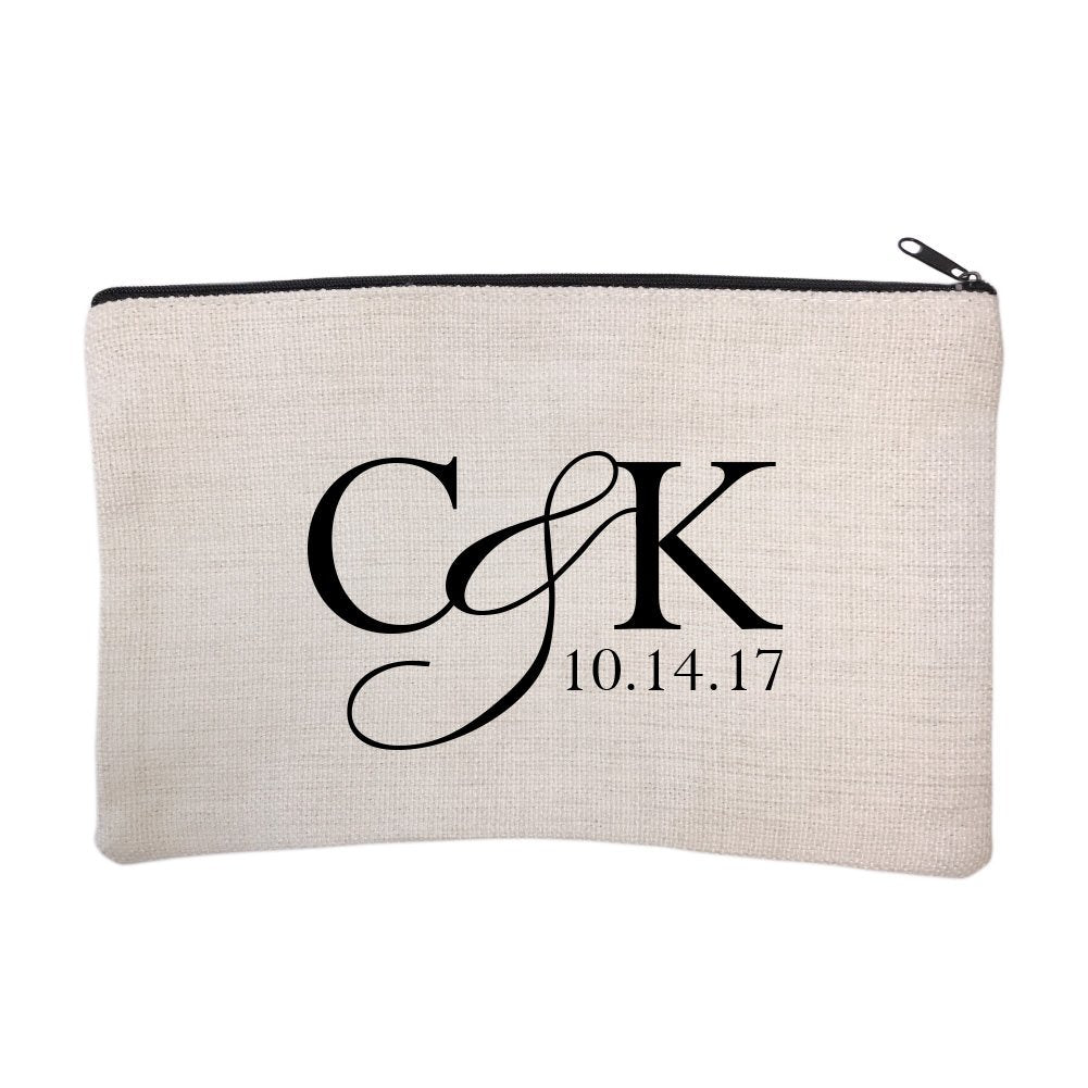 Personalized Couples Initials and Wedding Date Cosmetic Bag